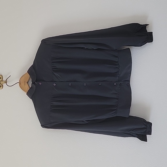 Vintage Black Pleated Front Cropped Blouse Size 6P - Picture 6 of 8